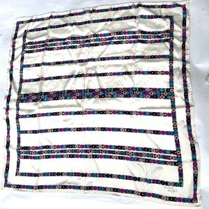Monique Martin Designer Silk Scarf Square 25 1/2" Vintage Beige Purple Blue